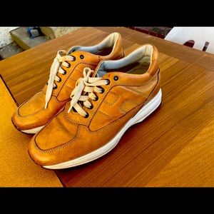 HOGAN INTERACTIVE $425 tan natural leather sneakers shoes 7